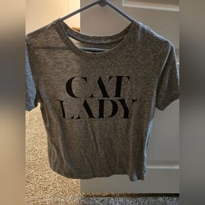 Longer Crop Style Women's Cat Lady T-Shirt in Size Small